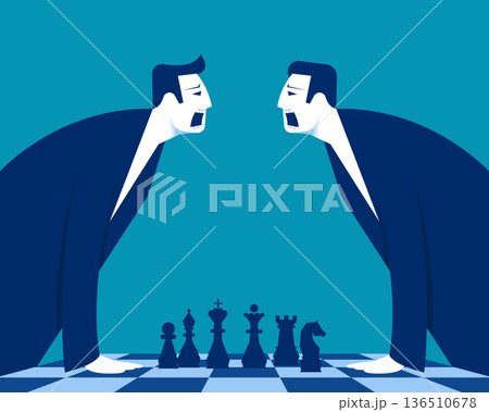 Business rivalry and conflict. Two business person with a chessboard ranting against each other Business rivalry and conflict. Two business person with a chessboard ranting against each other 136510678