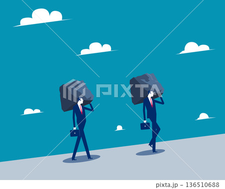 Stress. Business person trying to carry the mountains 136510688