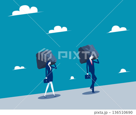 Stress. Business person trying to carry the mountains Stress. Business person trying to carry the mountains 136510690