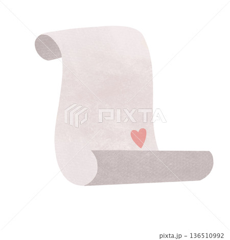 Sheet paper roll with writing space with a heart for Valentine's Day. Letter, message. Watercolor, pastel. Illustration in a simple flat style. Design element for printing, prints, products, prints 136510992