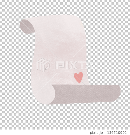 Sheet paper roll with writing space with a heart for Valentine's Day. Letter, message. Watercolor, pastel. Illustration in a simple flat style. Design element for printing, prints, products, prints 136510992