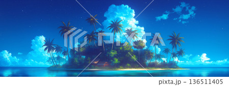 夜明け前の無人島の風景、アニメ風 136511405