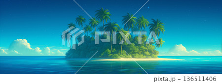 夕まづめの無人島の風景、アニメ風 136511406