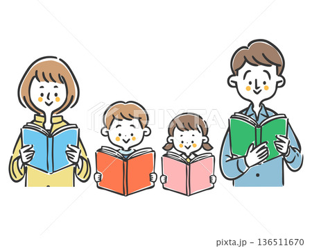 本を読む家族夫婦と子供 ベクター 本を読む家族夫婦と子供 ベクター 136511670