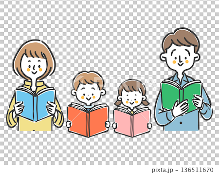 Family couple and children reading a book vector 136511670