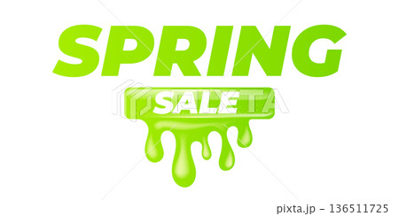 Green Spring Sale vector banner with liquid dripping effect, creative green gradient typography isolated on white background for retail promotion and seasonal discount Green Spring Sale vector banner with liquid dripping effect, creative green gradient typography isolated on white background for retail promotion and seasonal discount 136511725