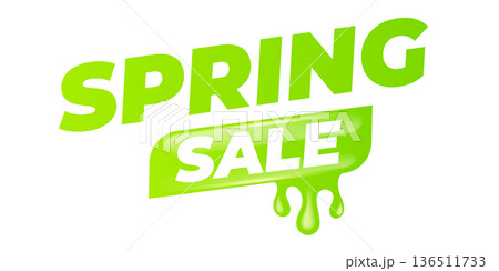 Green Spring Sale vector banner with liquid dripping effect, creative green gradient typography isolated on white background for retail promotion and seasonal discount 136511733