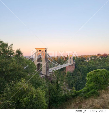 This is Clifton Suspension Bridge with hot ballon in summer time 136512006