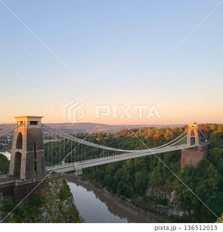 This is Clifton Suspension Bridge with hot ballon in summer time 136512013