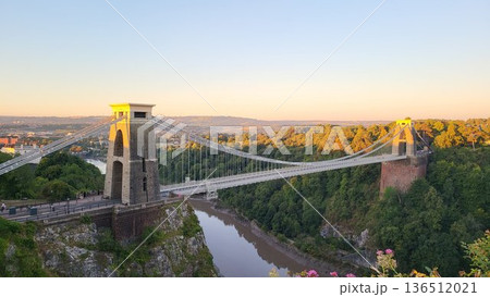 This is Clifton Suspension Bridge with hot ballon in summer time 136512021
