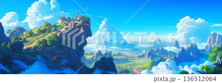 高い岩山の風景、アニメ風 136512064