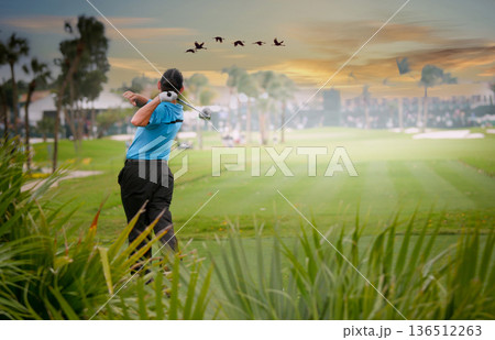 man golfer on a golf course man golfer on a golf course 136512263