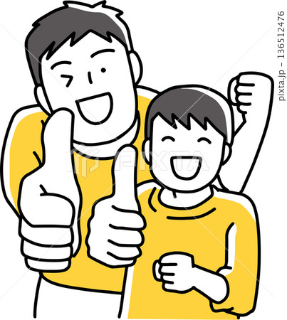 グッドサインを出す親子 136512476