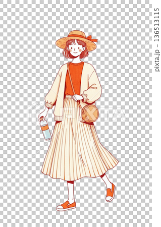 麦わら帽子で散歩する女性 麦わら帽子で散歩する女性 136513115