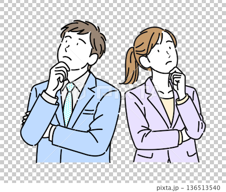 腕組みをして考えるビジネスパーソン　男女 136513540