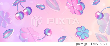 Cherry berries and flowers y2k soft pastel pink and purple gradient background 136513974