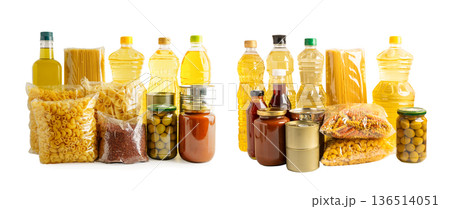 Vegetable oil and water in bottle isolated on white background. Vegetable oil and water in bottle isolated on white background. 136514051