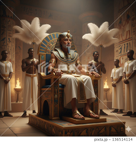 玉座に座る古代エジプトのファラオ 王宮のイラスト 136514114