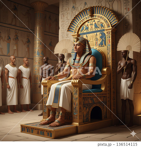 玉座に座る古代エジプトのファラオ 王宮のイラスト 136514115