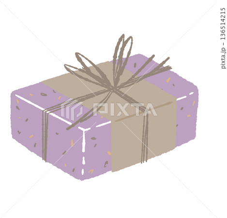 帯と紐で包装された紫色の石鹸イラスト おしゃれなギフトラッピング 136514215