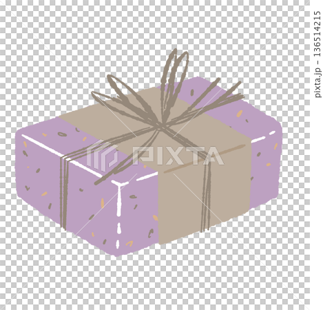 帯と紐で包装された紫色の石鹸イラスト おしゃれなギフトラッピング 136514215