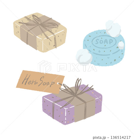 ハーブ石鹸のギフトセットイラスト 種類の違うソープの詰め合わせ 136514217