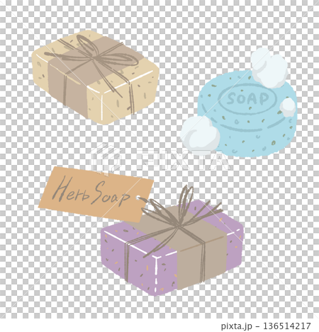 ハーブ石鹸のギフトセットイラスト 種類の違うソープの詰め合わせ 136514217