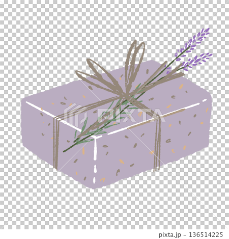 Purple herbal soap illustration with lavender on top Relaxing aroma material 136514225