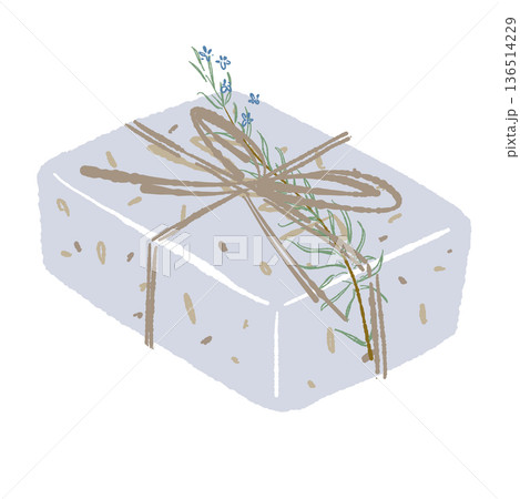 ローズマリーを添えた手作り石鹸のイラスト 紐で結ばれたギフト素材 ローズマリーを添えた手作り石鹸のイラスト 紐で結ばれたギフト素材 136514229