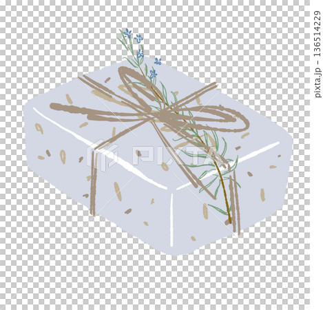 ローズマリーを添えた手作り石鹸のイラスト 紐で結ばれたギフト素材 ローズマリーを添えた手作り石鹸のイラスト 紐で結ばれたギフト素材 136514229