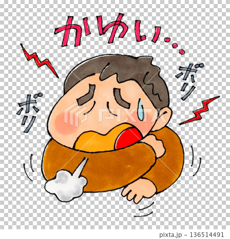 男孩搔著身體 136514491