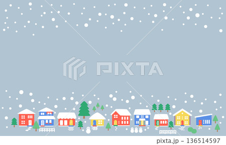 雪の降るクリスマスの町並みフレーム背景素材 136514597