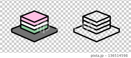 Vector illustration of diamond-shaped rice cakes for Hinamatsuri, white background, icon, line drawing set Vector illustration of diamond-shaped rice cakes for Hinamatsuri, white background, icon, line drawing set 136514598