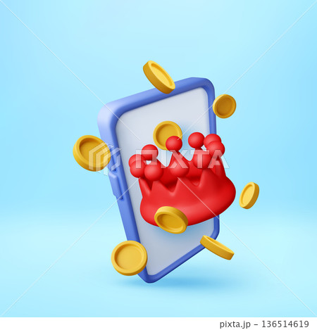 3D crown from smartphone screen with flying coins 3D crown from smartphone screen with flying coins 136514619