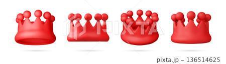 Red 3d render plastic crown set 136514625