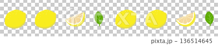 檸檬和切片線條邊框插圖，水果和橫切面組合素材 136514645