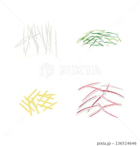 刻んだ和の薬味セットイラスト ネギ・針生姜・大葉・茗荷の詰め合わせ 136514646