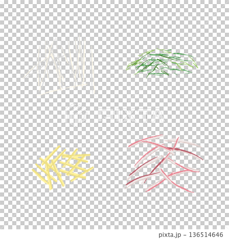 刻んだ和の薬味セットイラスト ネギ・針生姜・大葉・茗荷の詰め合わせ 136514646