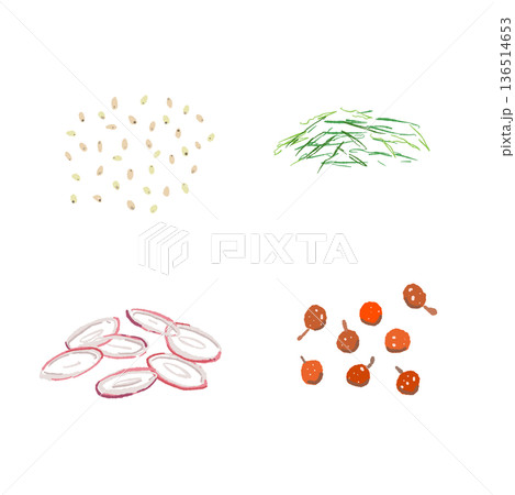 ゴマと刻み薬味のセットイラスト 料理の仕上げに使う和風トッピング 136514653