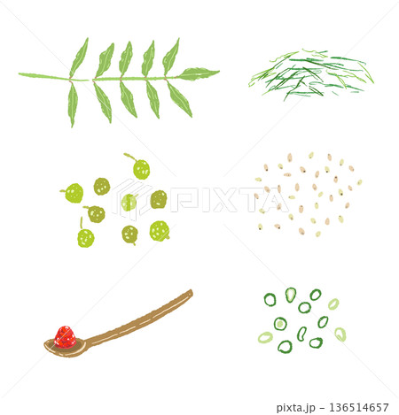 山椒とゴマの薬味セットイラスト 香りと食感を楽しむ和風スパイス 山椒とゴマの薬味セットイラスト 香りと食感を楽しむ和風スパイス 136514657