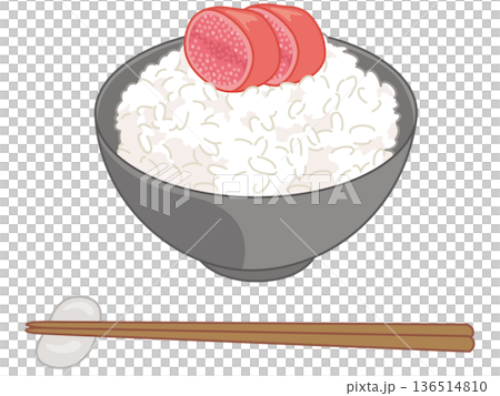 明太子和米飯的插圖（附筷子和筷架） 136514810