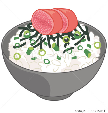 明太子と海苔と青ねぎのご飯のイラスト 明太子と海苔と青ねぎのご飯のイラスト 136515031