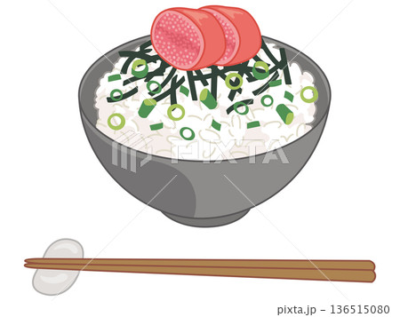 明太子と海苔と青ねぎのご飯のイラスト（お箸と箸置きの追加） 136515080