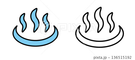 温泉の湯気と浴槽のベクターイラスト・アイコン・白背景・線画セット 136515192