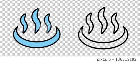 温泉の湯気と浴槽のベクターイラスト・アイコン・白背景・線画セット 136515192