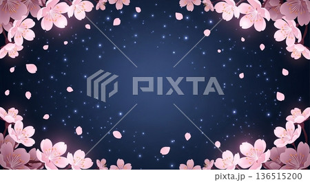 夜空と桜フレームの幻想的背景 夜空と桜フレームの幻想的背景 136515200