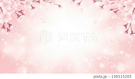 桜の花と花びら舞う春の背景素材 136515205