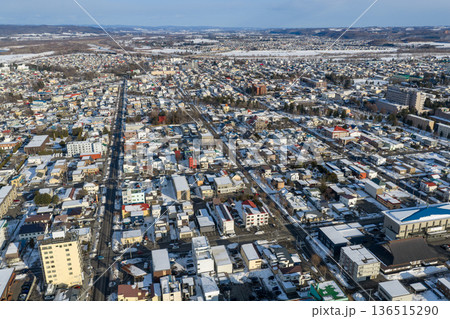 北海道帯広市の冬の市街地俯瞰風景 北海道帯広市の冬の市街地俯瞰風景 136515290