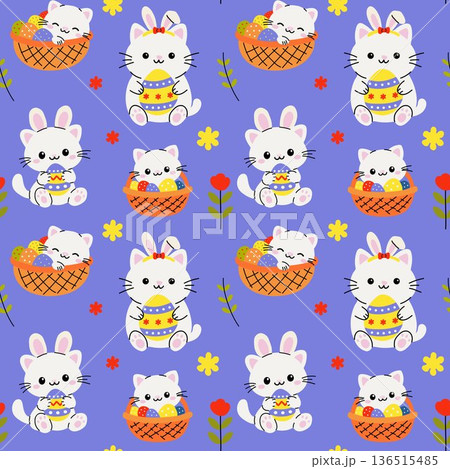 Cute Easter Cat Seamless Pattern Cute Easter Cat Seamless Pattern 136515485