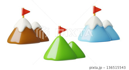 Flag on mountain top 3d mission icons 136515543